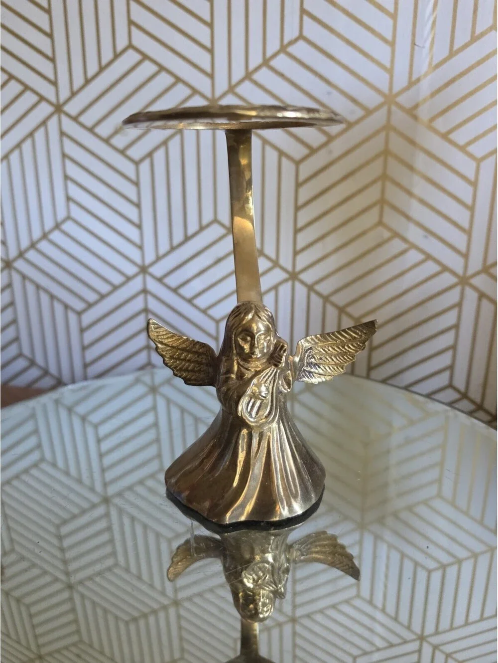 Vintage Solid Brass Angel Candle Votive Holder 6